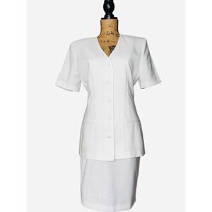 VINTAGE ELLEN FIGG WHITE 2 PIECE SKIRT SUIT BLAZER JACKET SIZE S PLEASE READ